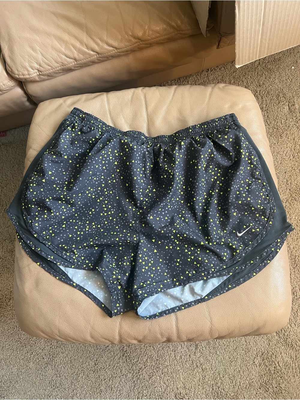 Nike Women’s Black Running Shorts with Neon Lime Triangle Print